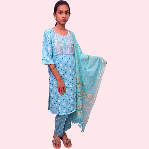 Womens Cotton Salwar Pant Dupatta Set